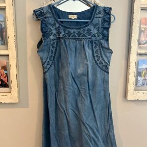 Blue Embroidered Sleeveless Dress